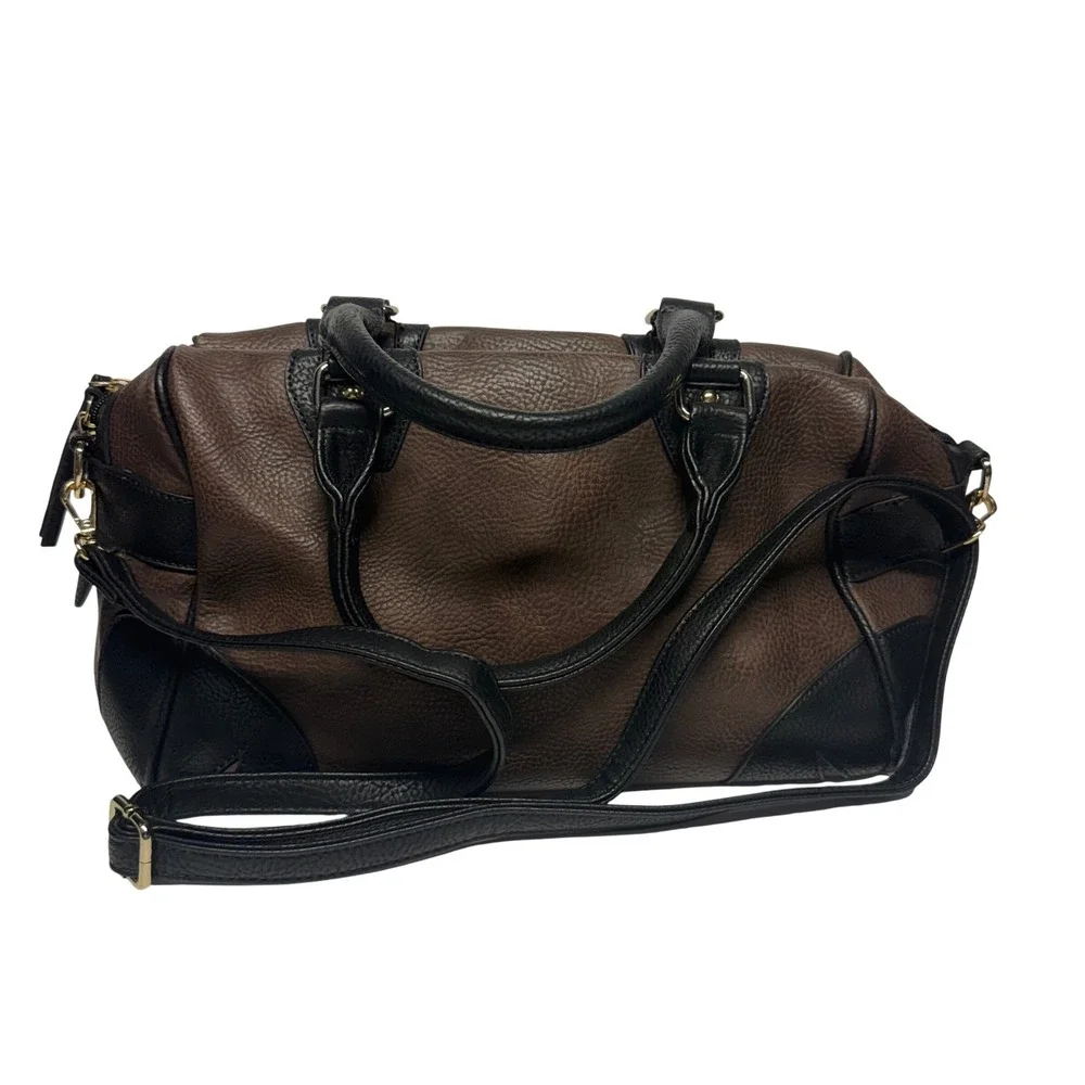 Pink Haley Pebbled Vegan Leather Satchel Crossbody Bag Brown Black Two-Tone